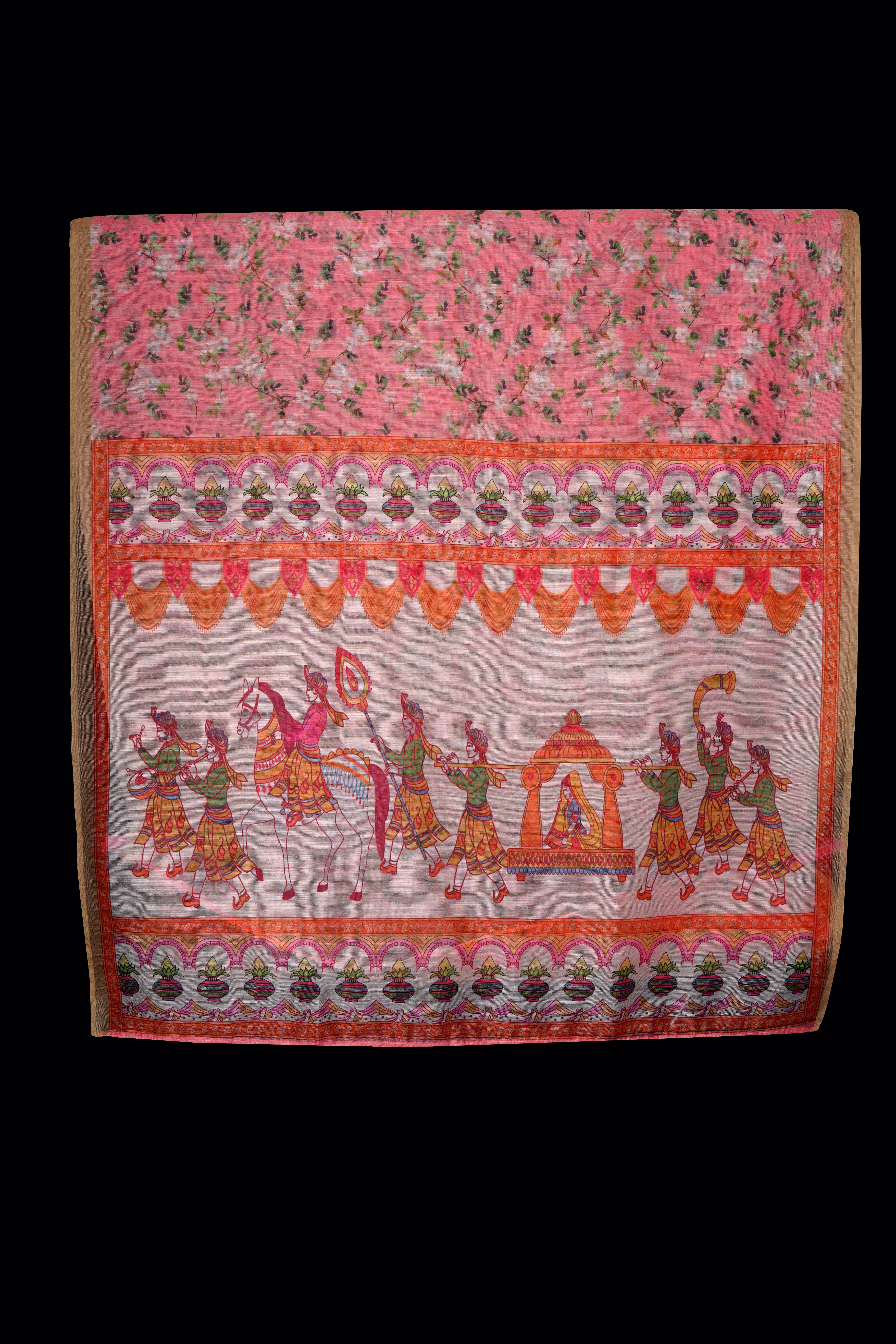 S H A H I T A J Sabhyasachi Floral Peach Silk Barati/Groom/Social Occasions Silk Pagdi Safa Turban or Pheta Cloth for Kids and Adults (CT965) image 3