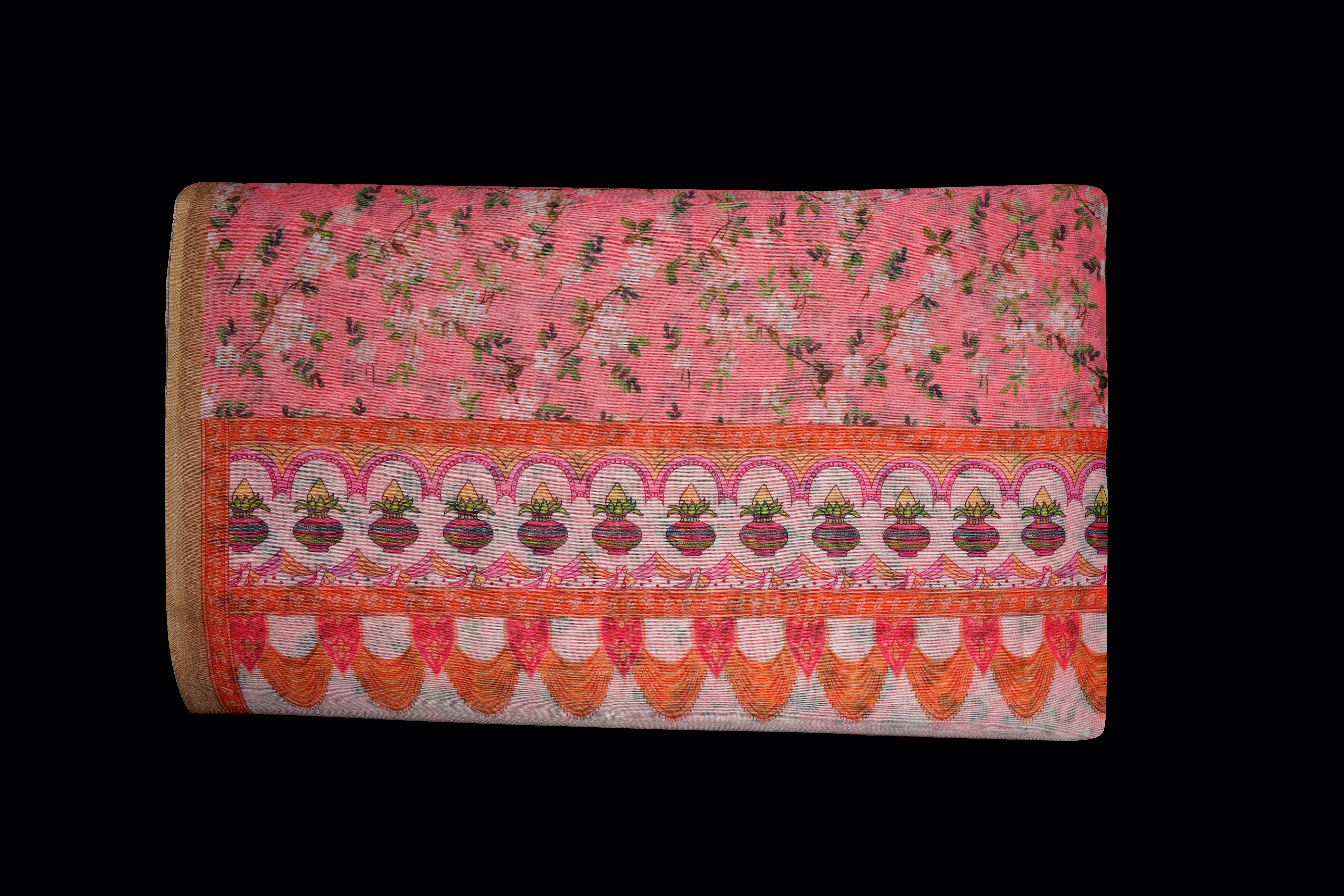 S H A H I T A J Sabhyasachi Floral Peach Silk Barati/Groom/Social Occasions Silk Pagdi Safa Turban or Pheta Cloth for Kids and Adults (CT965) image 1