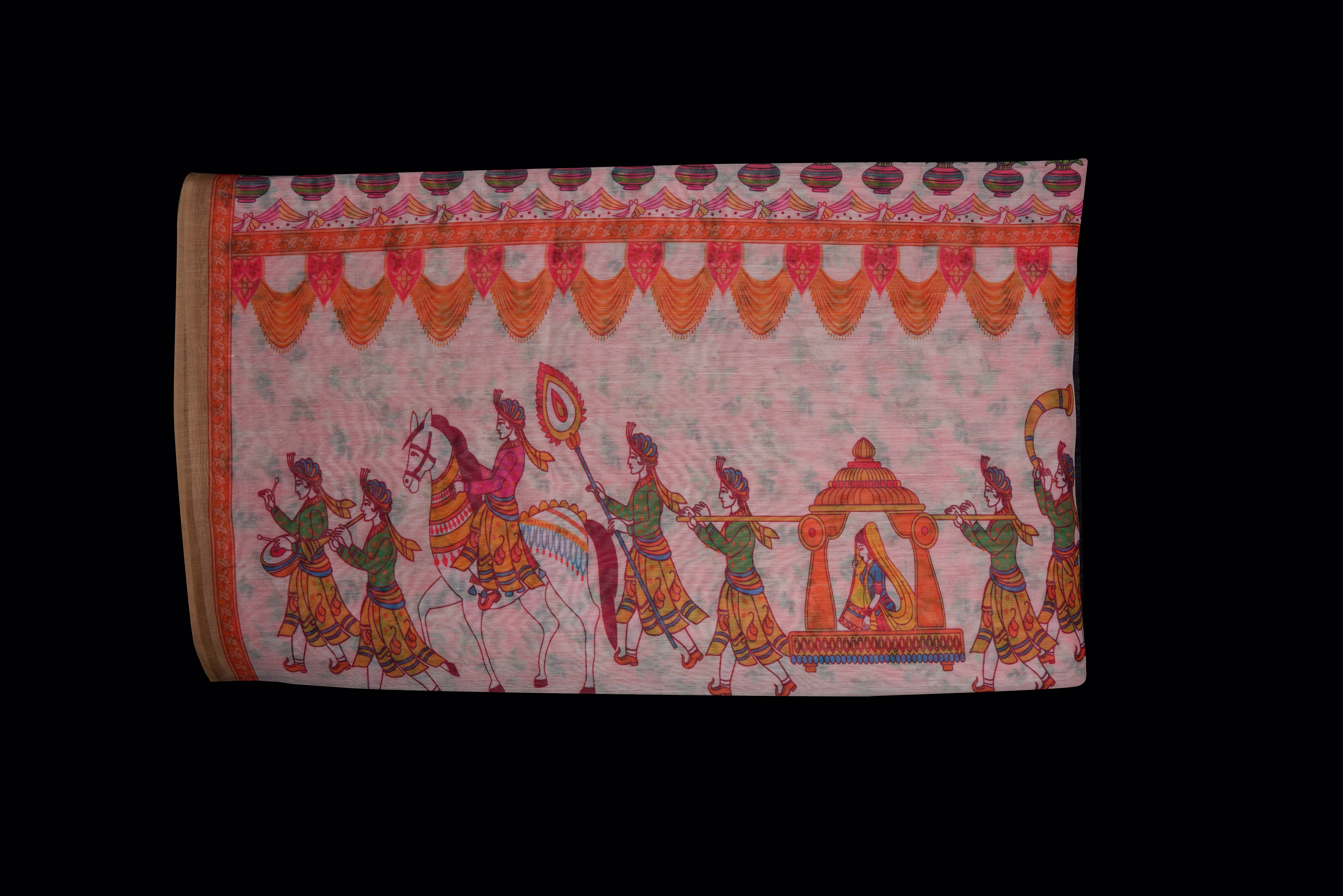 S H A H I T A J Sabhyasachi Floral Peach Silk Barati/Groom/Social Occasions Silk Pagdi Safa Turban or Pheta Cloth for Kids and Adults (CT965) image 2