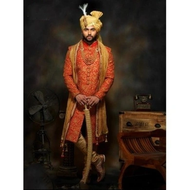 S H A H I T A J Traditional Rajasthani Wedding Golden Silk Udaipuri Pagdi Safa or Turban for Groom or Dulha (CT239)-ST319_22
