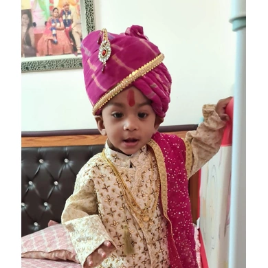 S H A H I T A J Traditional Rajasthani Jodhpuri Cotton Pink Lehariya Wedding Groom or Dulha Pagdi Safa or Turban for Kids and Adults (RT620)-19-4