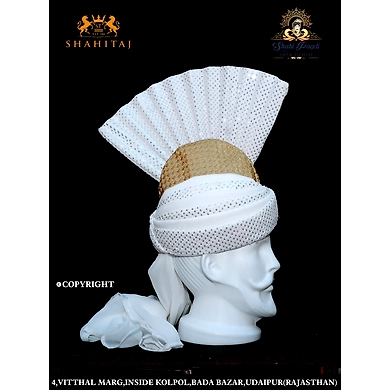 S H A H I T A J Kulla Muslim Weddings and Social Occasions White Brocade Pagdi Safa or Turban for Kids and Adults (RT953)-21-3