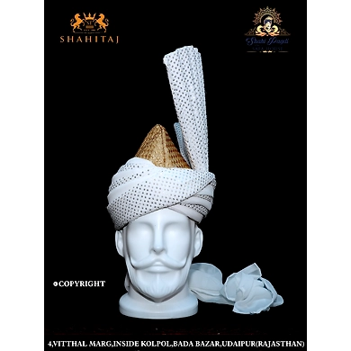 S H A H I T A J Kulla Muslim Weddings and Social Occasions White Brocade Pagdi Safa or Turban for Kids and Adults (RT953)-ST953_21