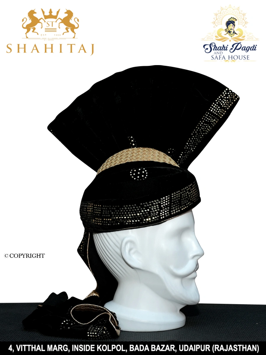 S H A H I T A J Pakistani Kulla Muslim Weddings and Social Occasions Black colour Pagdi Safa or Turban for Kids and Adults (RT955)-21-3