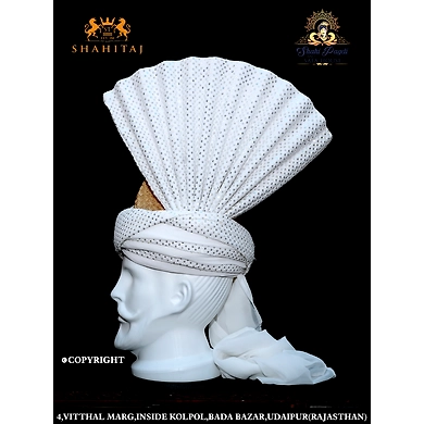 S H A H I T A J Kulla Muslim Weddings and Social Occasions White Brocade Pagdi Safa or Turban for Kids and Adults (RT953)-21-4
