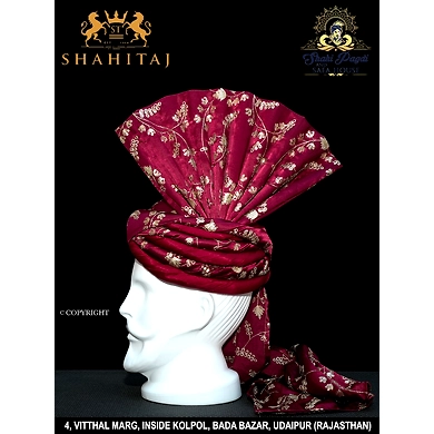 S H A H I T A J Kulla Muslim Weddings and Social Occasions Maroon heavy Pagdi Safa or Turban for Kids and Adults (RT957)-21-4