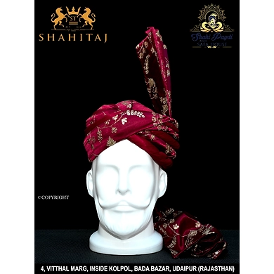 S H A H I T A J Kulla Muslim Weddings and Social Occasions Maroon heavy Pagdi Safa or Turban for Kids and Adults (RT957)-RT957_21