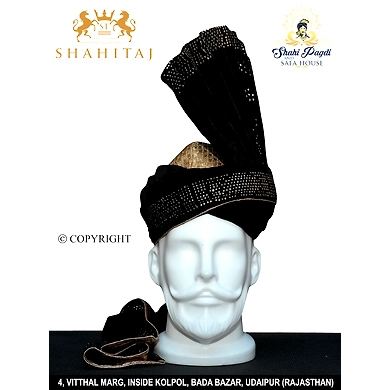 S H A H I T A J Pakistani Kulla Muslim Weddings and Social Occasions Black colour Pagdi Safa or Turban for Kids and Adults (RT955)-RT955_21