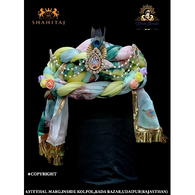 S H A H I T A J Traditional Rajasthani Multi-Colored Silk Krishna or Ganpati Bhagwan Pagdi Safa or Turban for God's Idol/Kids/Adults (RT565)-RT565_21