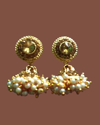 Fashion Latest Stylish Gold Plated Pearl Jhumki Earrings-WE00002