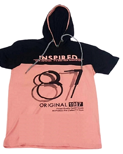Striped Men Hooded Neck Black, Pink Half Sleeves T-Shirt-MT00001-1