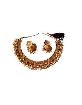 Gold Plated Pearl Necklace Earrings Set