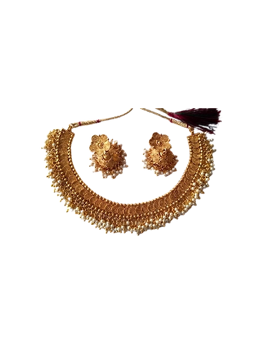 Gold Plated Pearl Necklace Earrings Set-WN00001