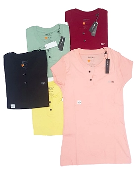 Button-UP U-Neck  T-Shirt