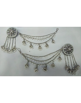 Fancy Party Wear Silver Earring with Hair Chain
