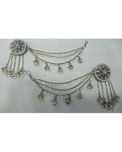 Fancy Party Wear Silver Earring with Hair Chain-FE0000010