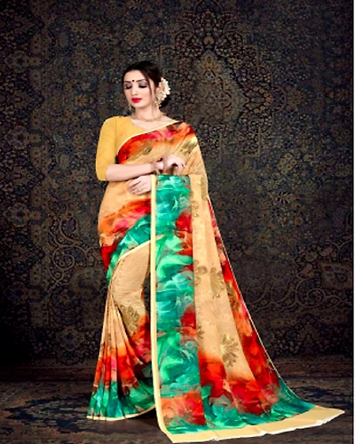 SIMRAN KHADI COTTON PRINT Saree with Unstitched Blouse Piece-WS000001
