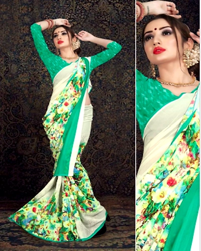 SIMRAN KHADI COTTON PRINT Saree with Unstitched Blouse Piece-1