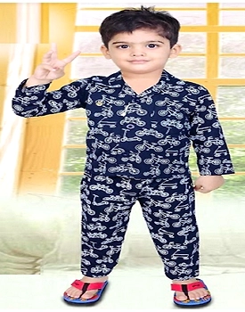 Night Suit Night Wear for Baby Boy Collar Shirt and Pyjama Set