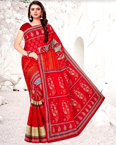 Kumkum Print 100% Cotton Saree-WS000009