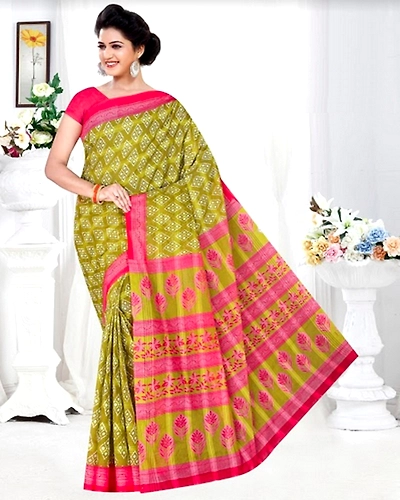 Kota Checks Fancy Print Cotton Saree-WS000010