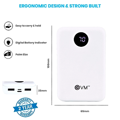 EVM Enable+ 10000 mAh Lithium Polymer Power Bank with Digital Indicator and 2 Years Warranty-Black-9