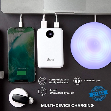EVM Enable+ 10000 mAh Lithium Polymer Power Bank with Digital Indicator and 2 Years Warranty-White-5
