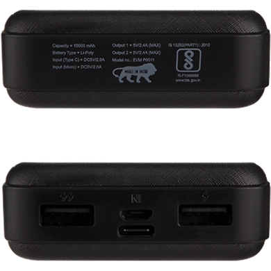 EVM Enable+ 10000 mAh Lithium Polymer Power Bank with Digital Indicator and 2 Years Warranty-Black-3