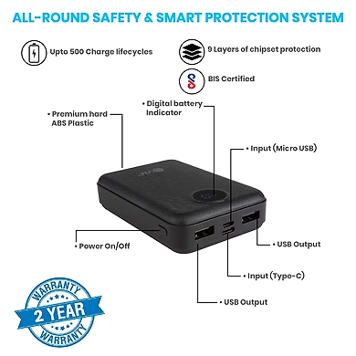 EVM Enable+ 10000 mAh Lithium Polymer Power Bank with Digital Indicator and 2 Years Warranty-Black-2