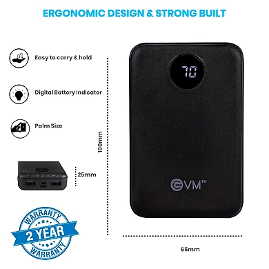EVM Enable+ 10000 mAh Lithium Polymer Power Bank with Digital Indicator and 2 Years Warranty-RYEVMLINK-2