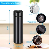 Rynok Hydra Q+ Smart LED Active Temperature Display Indicator Insulated Stainless Steel Flask Bottle (Black, 500ml)