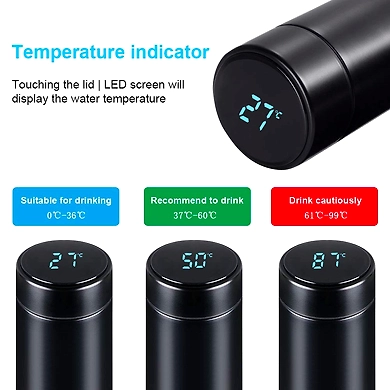 Rynok Hydra Q+ Smart LED Active Temperature Display Indicator Insulated Stainless Steel Flask Bottle (Black, 500ml)-4