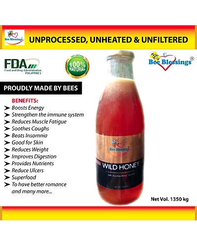 1000ml (1350kg) 100% Pure Raw Wild honey (Unheated, Unpasteurized, Unfiltered)-1