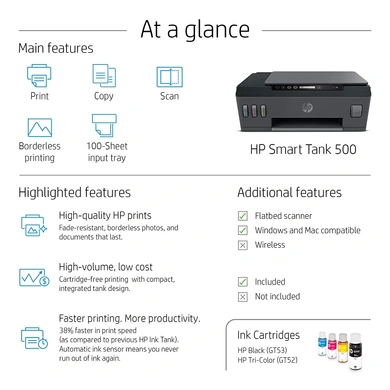 Hp Printer Aio Smart Tank 500 Black P3876-2