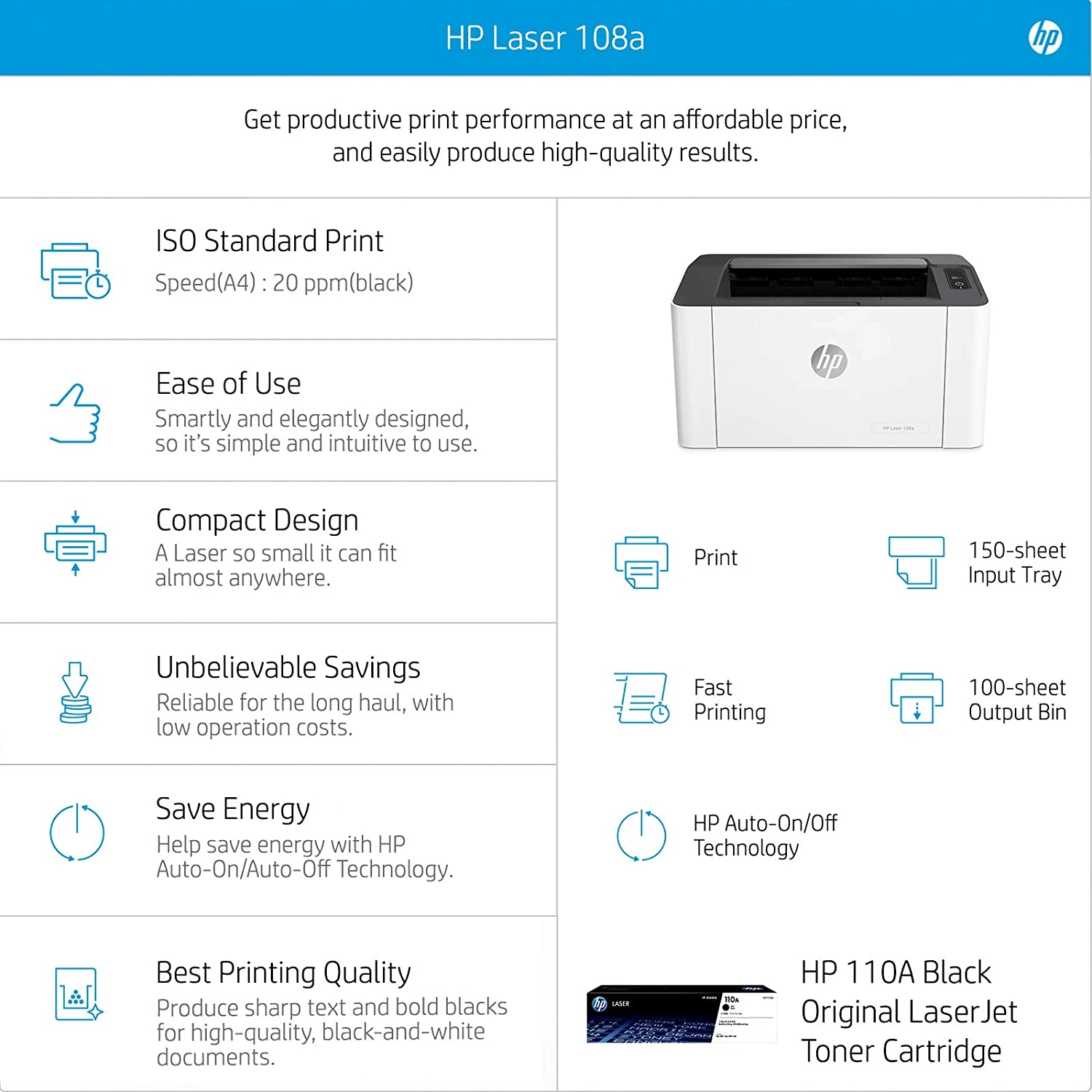 Hp Printer Lj Single Function 108A White &amp; Black P3295-2