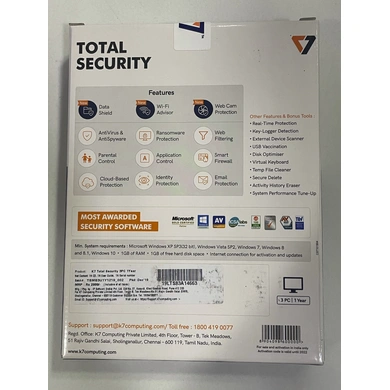 K7 Total Security (1 Year Subscription, 3 Device) P2292-1