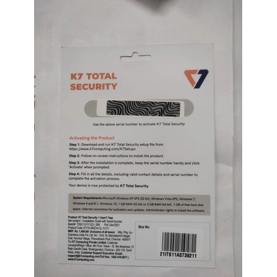 K7 Total Security 1U1Y -(Activation Card )  P5075-1