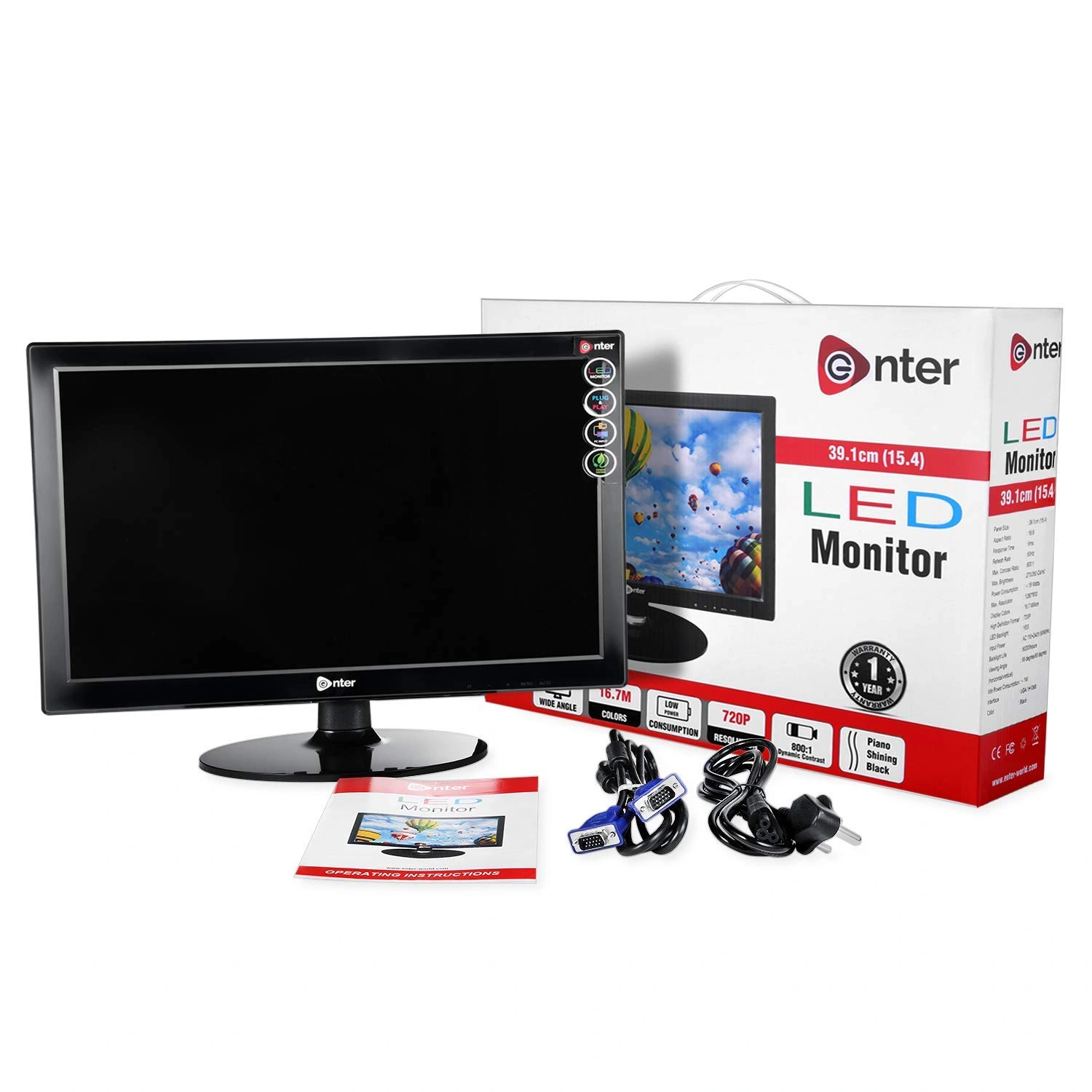 Enter Monitor 15.4&quot; E-MO-A06 With Hdmi/vga Black  P4187-P4187