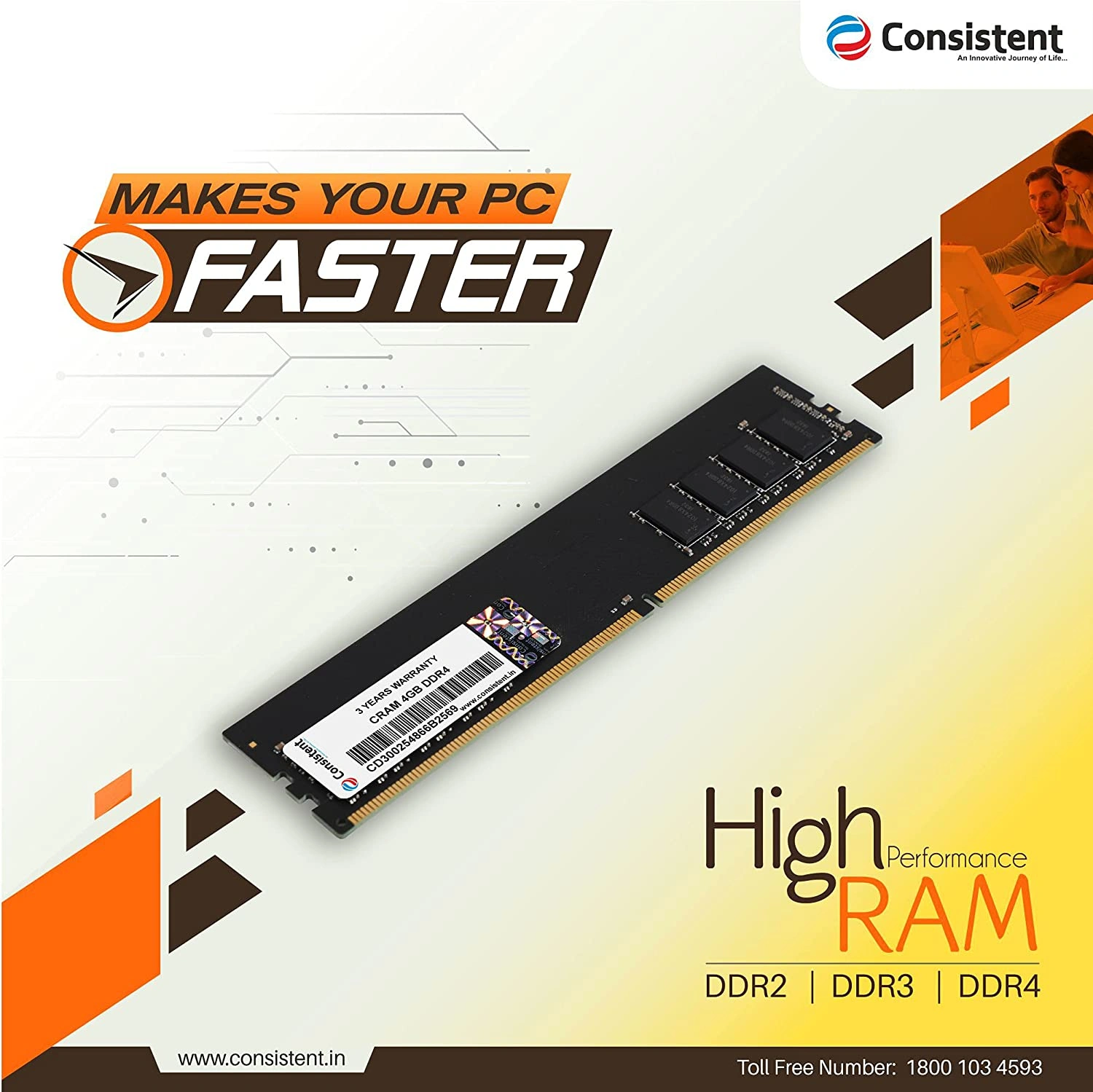 Consistent Ram DDr4 4gb Desktop 3y Green P4974-3