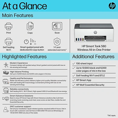 HP Printer Smart Tank 580 wifi P10194-4
