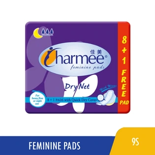 Charmee Sanitary Napkin Heavy Flow or Night Use Dry Net with Wings 8s+1