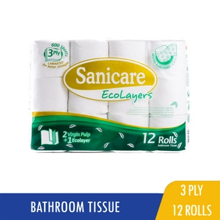 Sanicare Bathroom Tissue 3 Ply 600 Sheets 12 Rolls