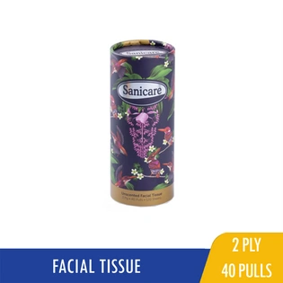 Sanicare Unscented Facial Tissue Cylinder Box  3Ply 40 Pulls 120 Sheets