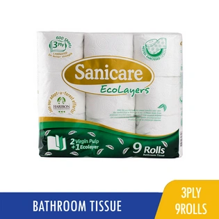 Sanicare All Around Hygienic Bathroom Tissue 3 Ply 600 Sheets 9 Rolls