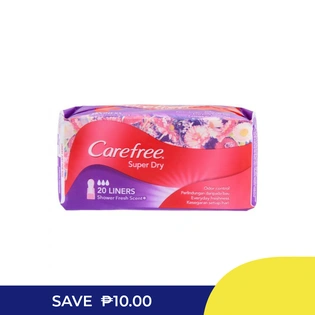 SAVE P10 1Carefree Pantyliner Super Dry Shower Fresh Scent 20s