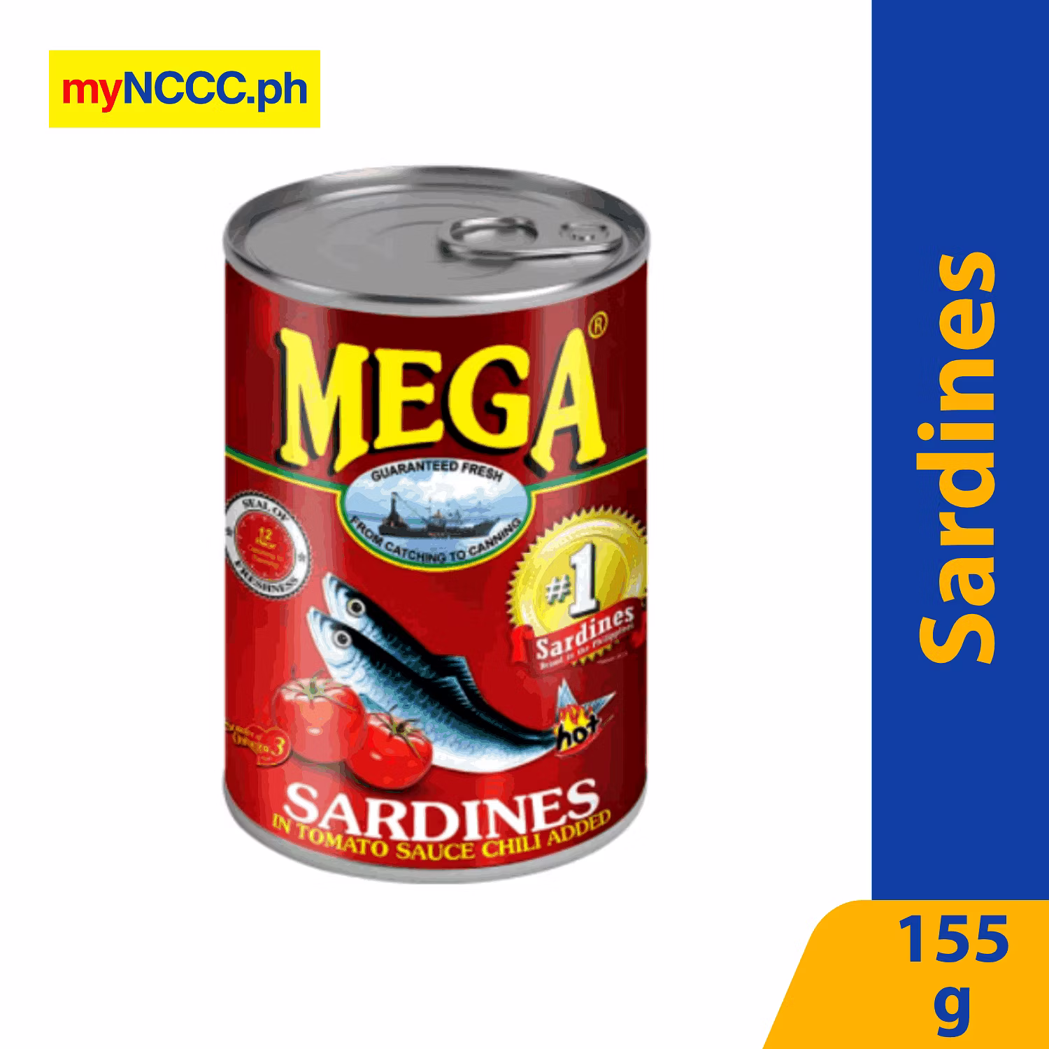 Mega Sardines Extra Hot Sardines in Tomato Sauce Easy Open Can 155g