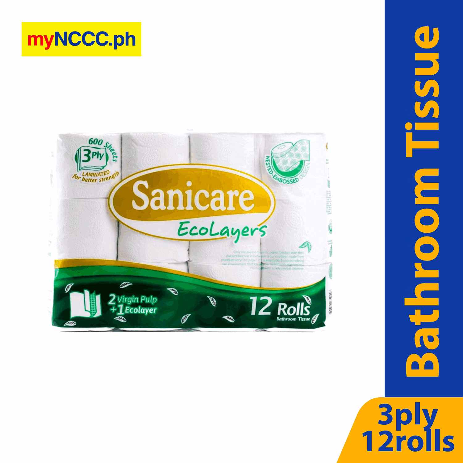 Sanicare Bathroom Tissue 3 Ply 600 Sheets 12 Rolls - | NCCC Online Store