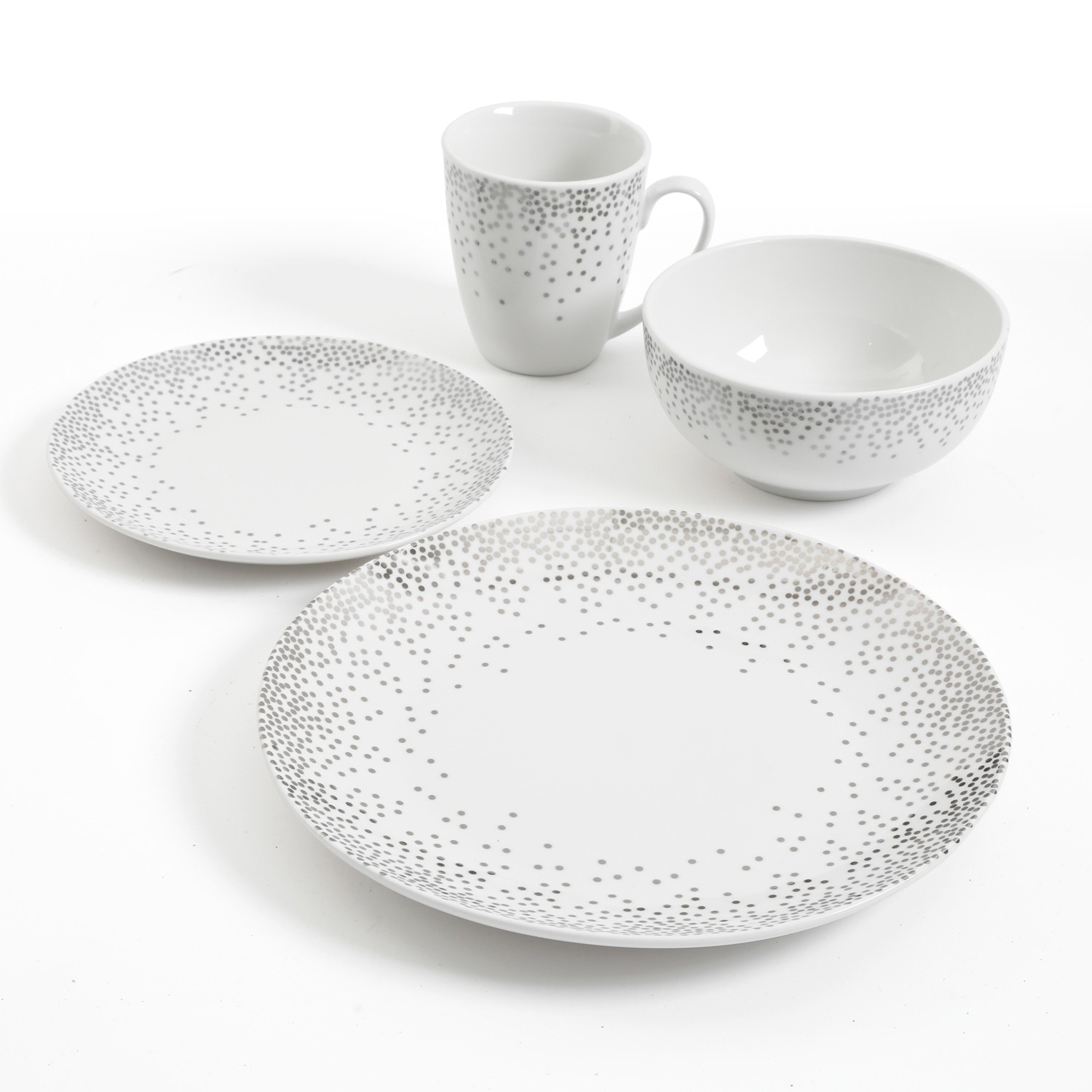 Gibson Home Platinum Dots 16 Piece Fine Ceramic Dinnerware Set White Gibson Home White 5308