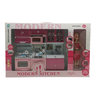 Toys 818-28 Pink Doll with Kitchen Set