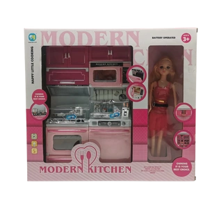 Toys 818-14 Pink Doll with Kitchen Set